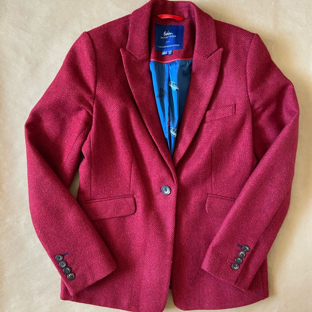 Boden British Tweed red single button blazer. Sz 8
